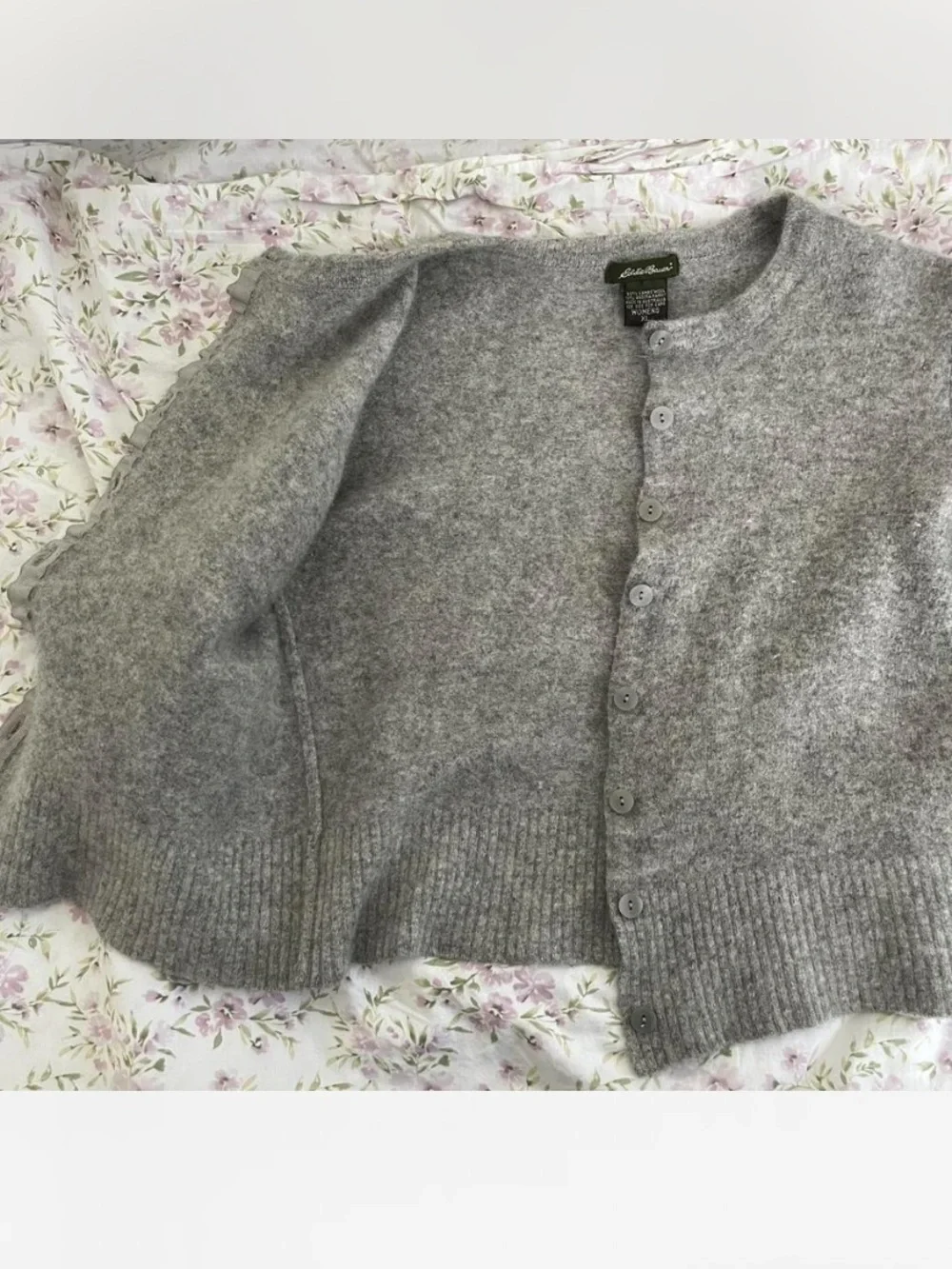 Eddie Bauer Gray Wool Women's Button-Up Crewneck Cardigan
